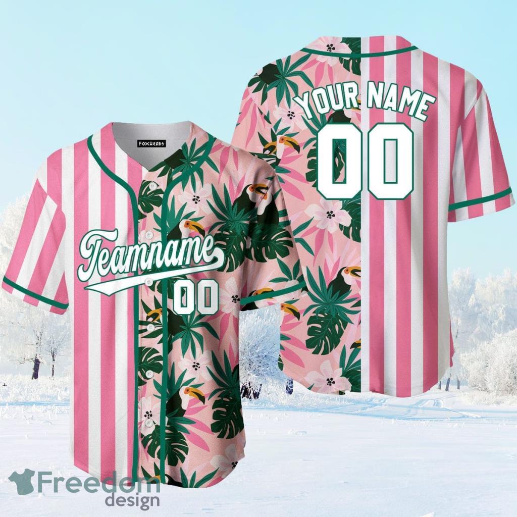 Custom Name Floral Pink Pinstripe White-Green Split Fashion Baseball Jerseys  Shirt - Freedomdesign