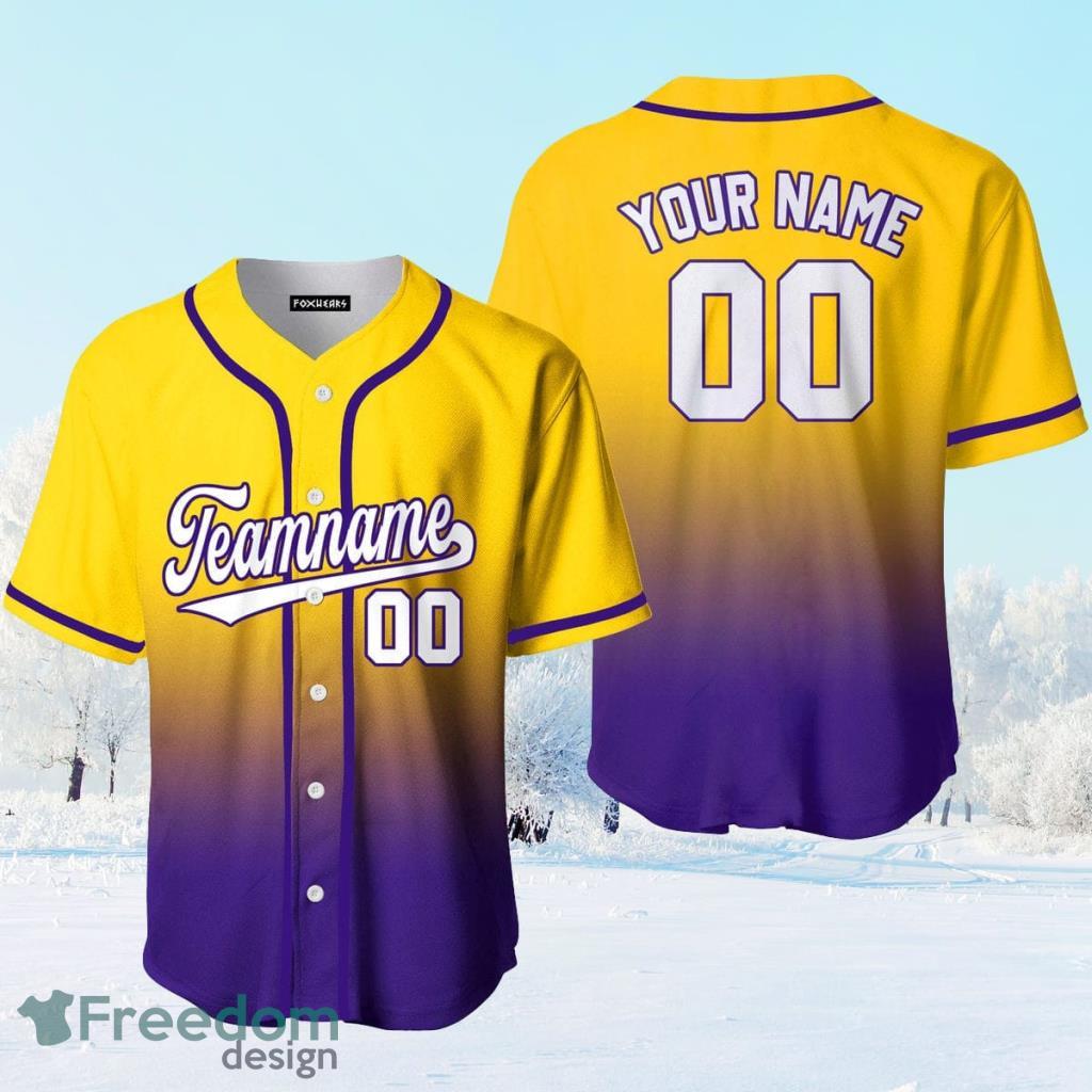 Custom Name Gold White Purple Fade Fashion Baseball Jerseys Shirt