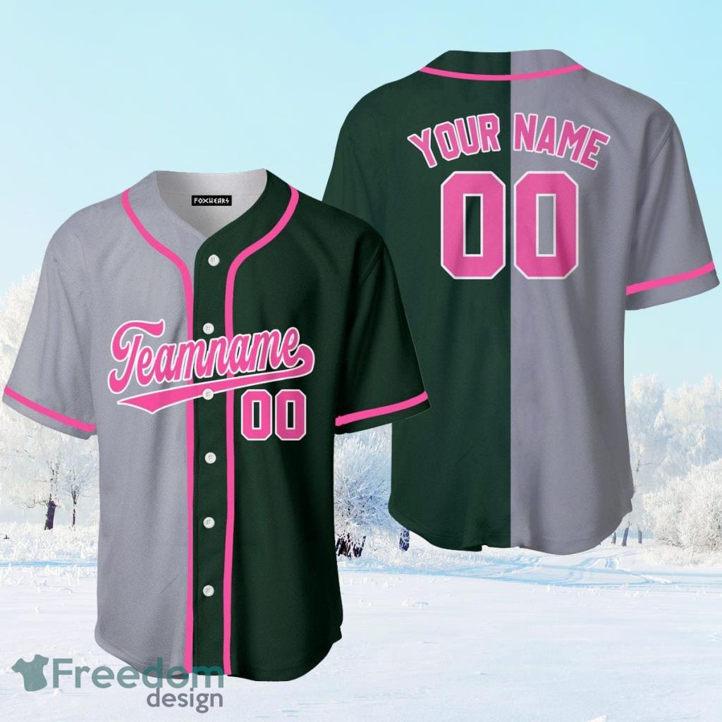 Custom Name Gray Kelly Green Pink Split Fashion Baseball Jerseys Shirt -  Freedomdesign