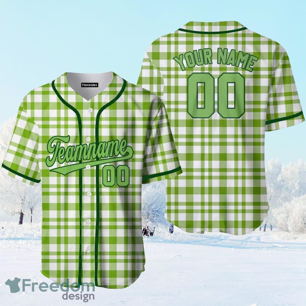 Custom Name Green Tartan Pattern Neon Green Custom Name Baseball Jerseys  Shirt - Freedomdesign