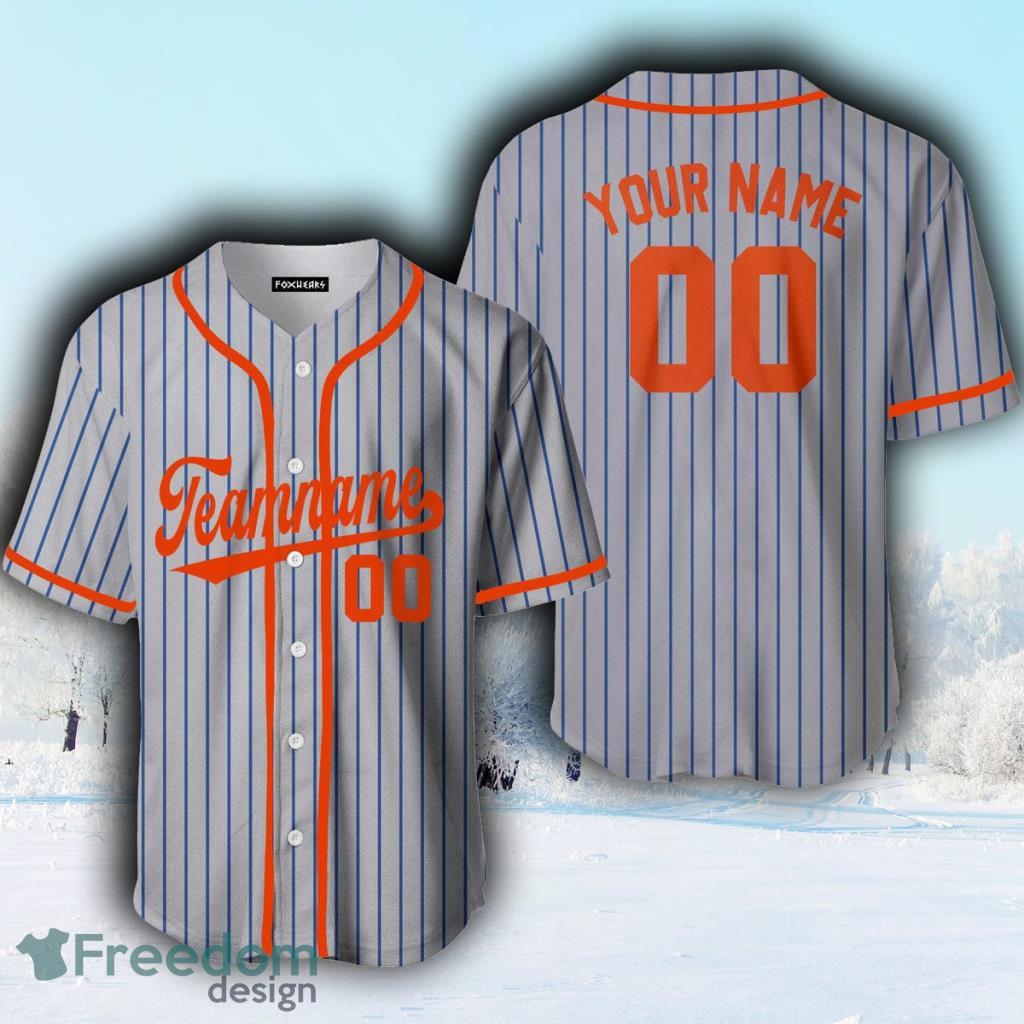 Custom Name Grey Royal Blue Pinstripe Orange Baseball Jerseys Shirt -  Freedomdesign
