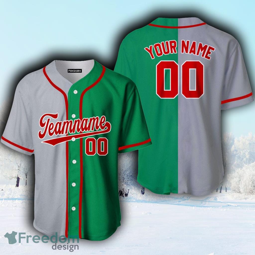 Custom Name Kelly Green Red Gray Split Fashion Baseball Jerseys