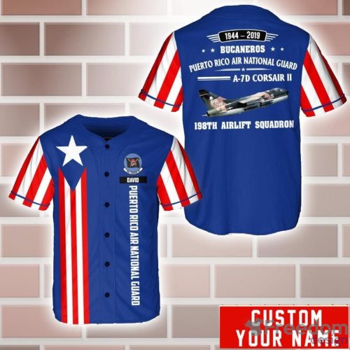 Custom Name Puerto Rico Air National Guard A-7D Corsair II 198th Airlift Squadron Baseball Jersey Shirt Sport Gift For Men And Women - 1