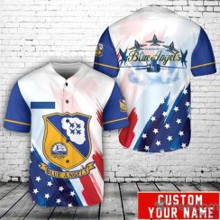 Custom Name US Navy Blue Angles American Flag 4th Of July Baseball Jersey Shirt Sport Gift For Men And Women