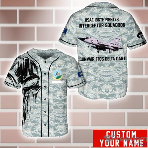 Custom Name USAF Convair F-106 Delta Dart 186th Fighter Interceptor Squadron Montana Air National Guard Baseball Jersey Shirt Sport Gift For Men And Women - 1