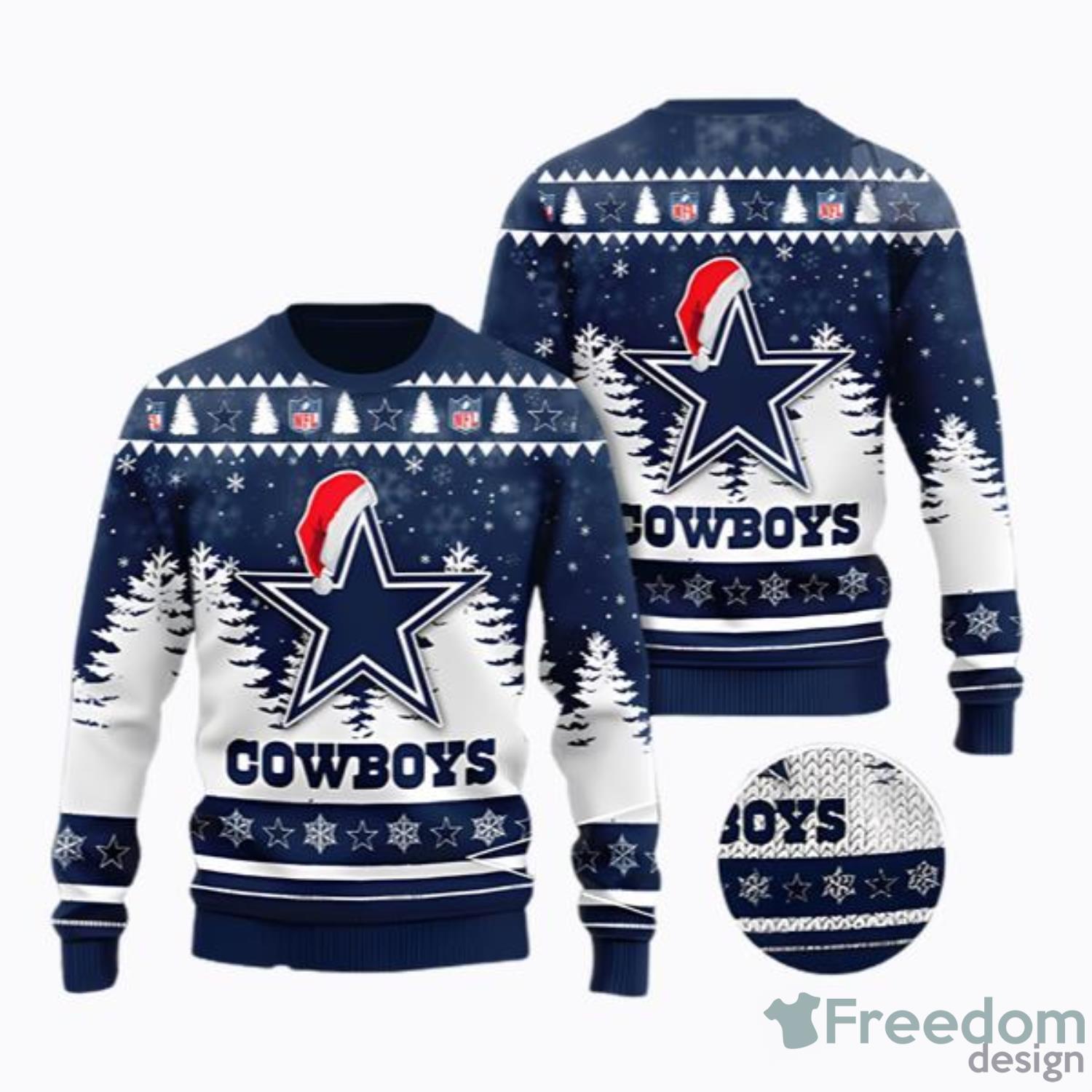 Dallas Cowboys Christmas Pine Tree Patterns Pattern Knitted Ugly Christmas  Sweater AOP Gift For Men And Women