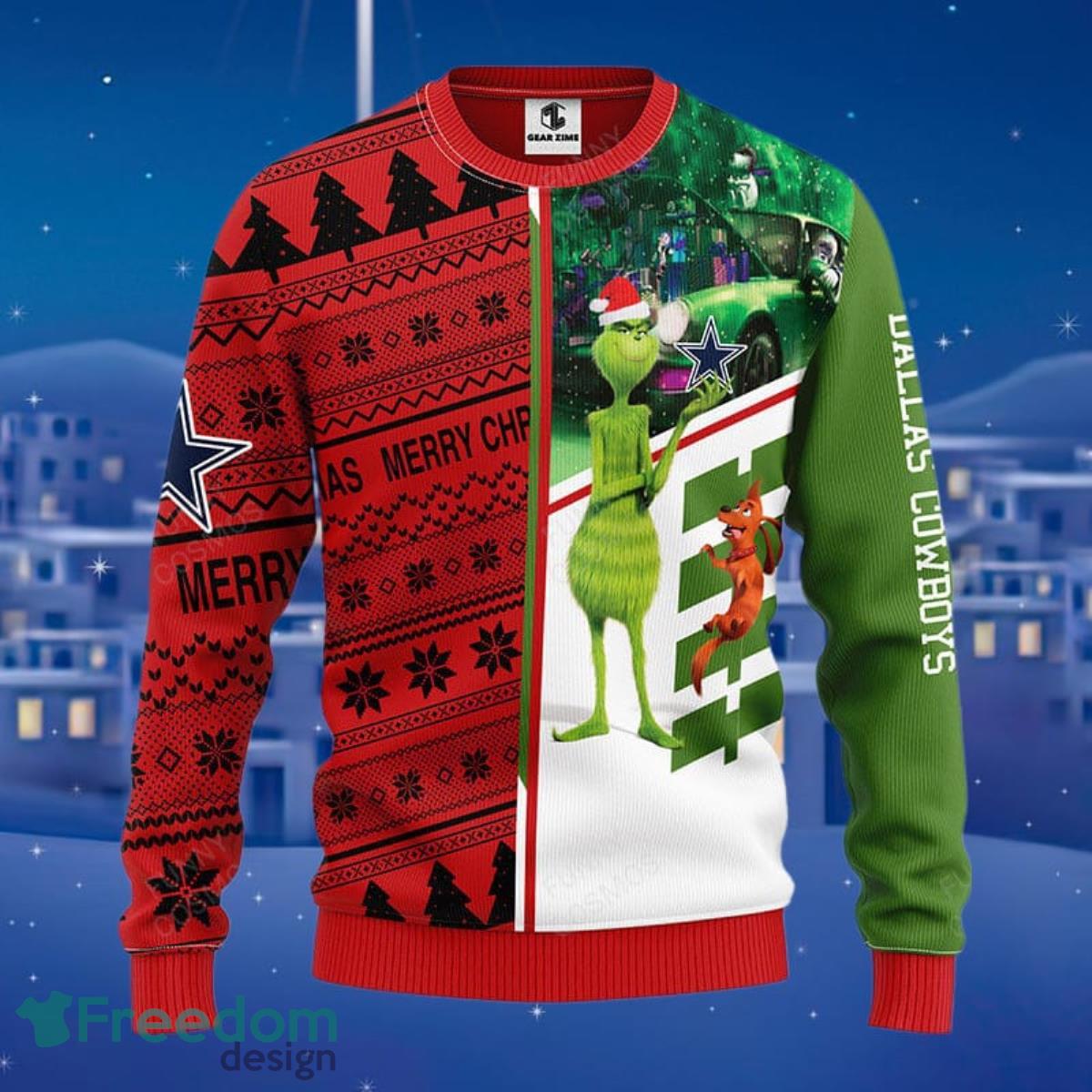 The Grinch And Dallas Cowboys Christmas AOP Sweater - Freedomdesign