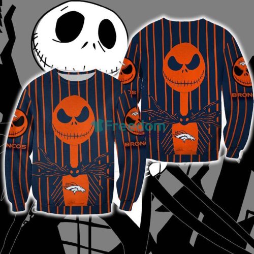 Denver Broncos Jack Skellington Cold Christmas Ugly Sweater Halloween For Men And Women - Denver Broncos Jack Skellington Cold Christmas Ugly Sweater Halloween For Men And Women