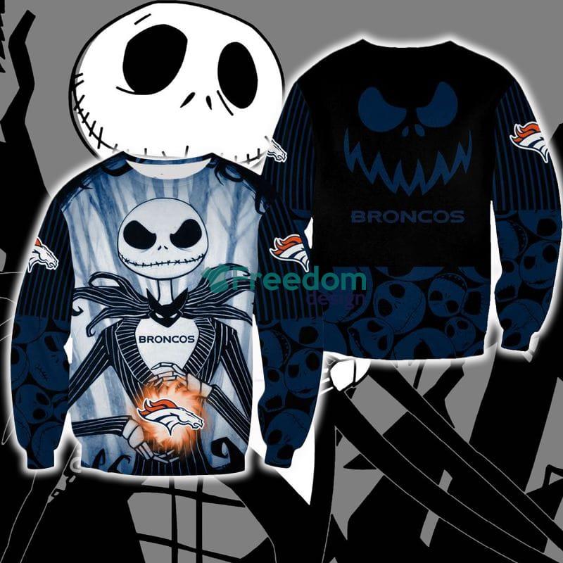 Denver Broncos Jack Skellington Comfort Christmas Ugly Sweater Halloween For Men And Women - Denver Broncos Jack Skellington Comfort Christmas Ugly Sweater Halloween For Men And Women