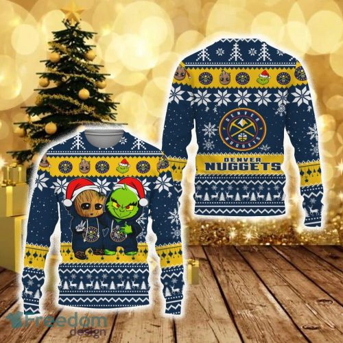 Denver Nuggets Baby Groot And Grinch Best Friends Football American New 3D Sweater Gift Ugly Christmas - Denver Nuggets Baby Groot And Grinch Best Friends Football American New 3D Sweater Gift Ugly Christmas