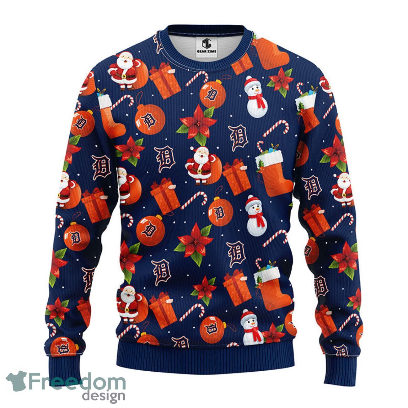 Detroit Tigers Santa Claus Snowman Christmas Ugly Sweater - Freedomdesign