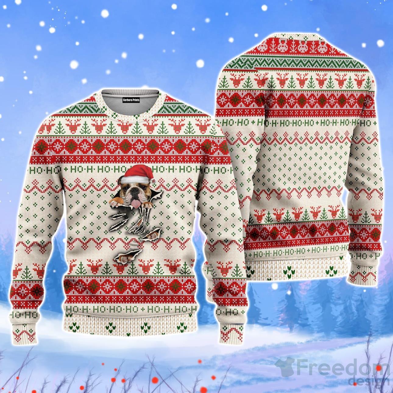 English Bulldog Scratch Christmas Unisex Ugly Sweater Product Photo 1