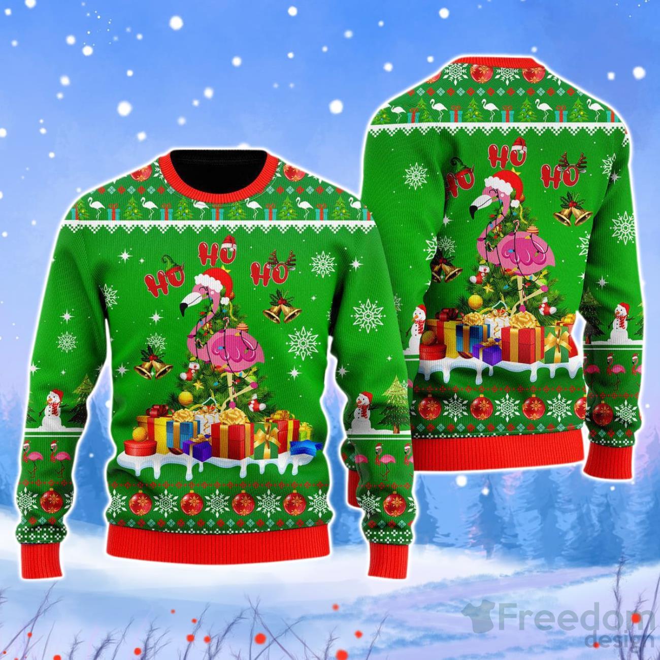 Flamingo Ho Ho Ho Christmas Unisex Ugly Sweater Product Photo 1