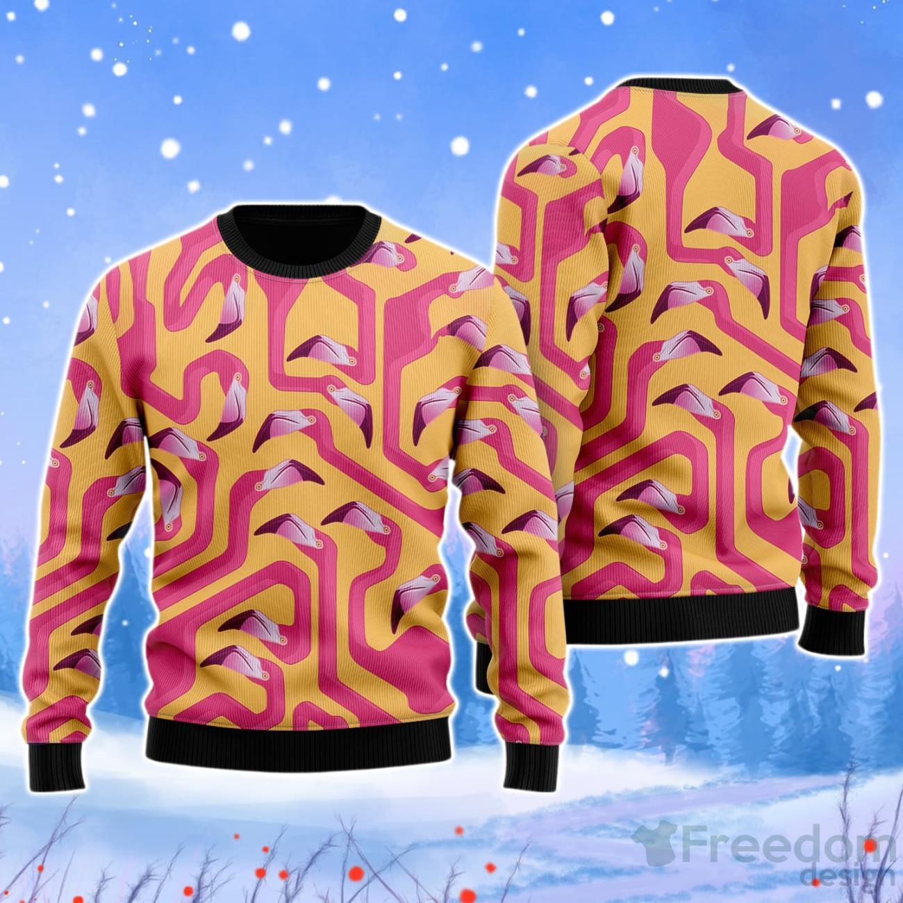 Flamingo Pattern Christmas Unisex Ugly Sweater Product Photo 1