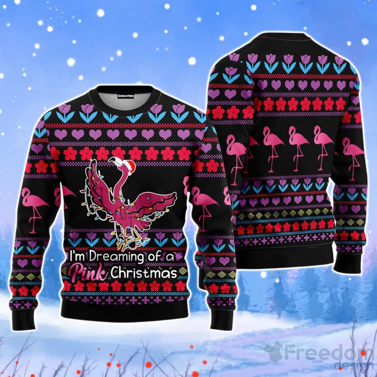 Flamingo Pink Christmas Unisex Ugly Sweater Product Photo 1