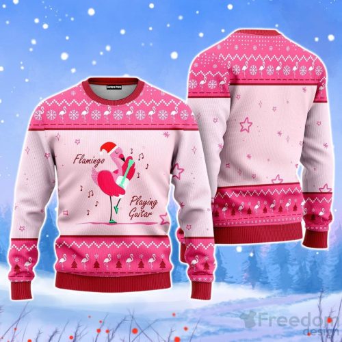 Funny Flamingo Playing Guitar Christmas Unisex Ugly Sweater Product Photo 1