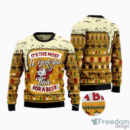 Funny Santa Christmas Most Wonderful Time For Beer AOP Ugly Christmas Sweater Christtmas Holiday Gift Product Photo 1