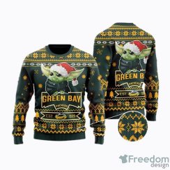 Green Bay Packers Cute Baby Yoda Grogu Holiday Party Ugly Christmas Sweater Men And Women Holiday Gift