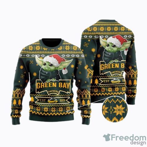 Green Bay Packers Cute Baby Yoda Grogu Holiday Party Ugly Christmas Sweater Men And Women Holiday Gift Product Photo 1