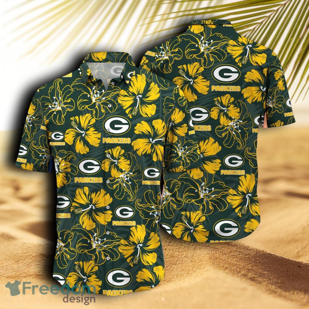 Men Green Bay Packers Football Floral Aloha Hawaiian Shirt Summer Vacation