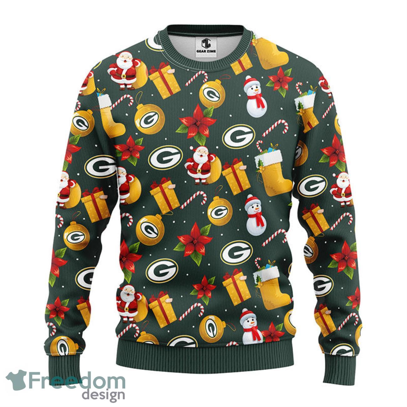 Green Bay Packers Skull Candy Cane Pattern Ugly Christmas Sweater Xmas Gift