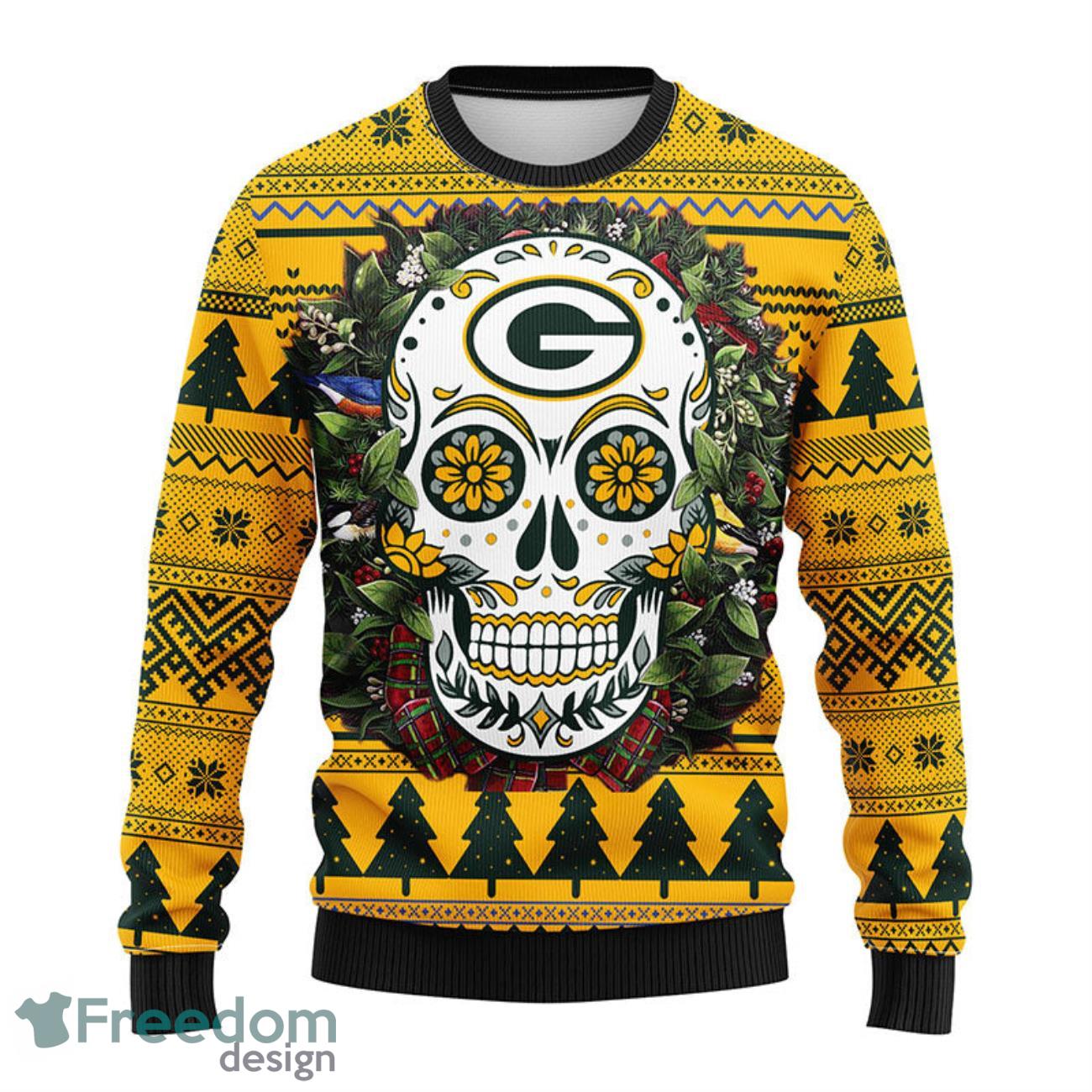 Green Bay Packers Skull Pattern Ugly Christmas Sweater - Limotees