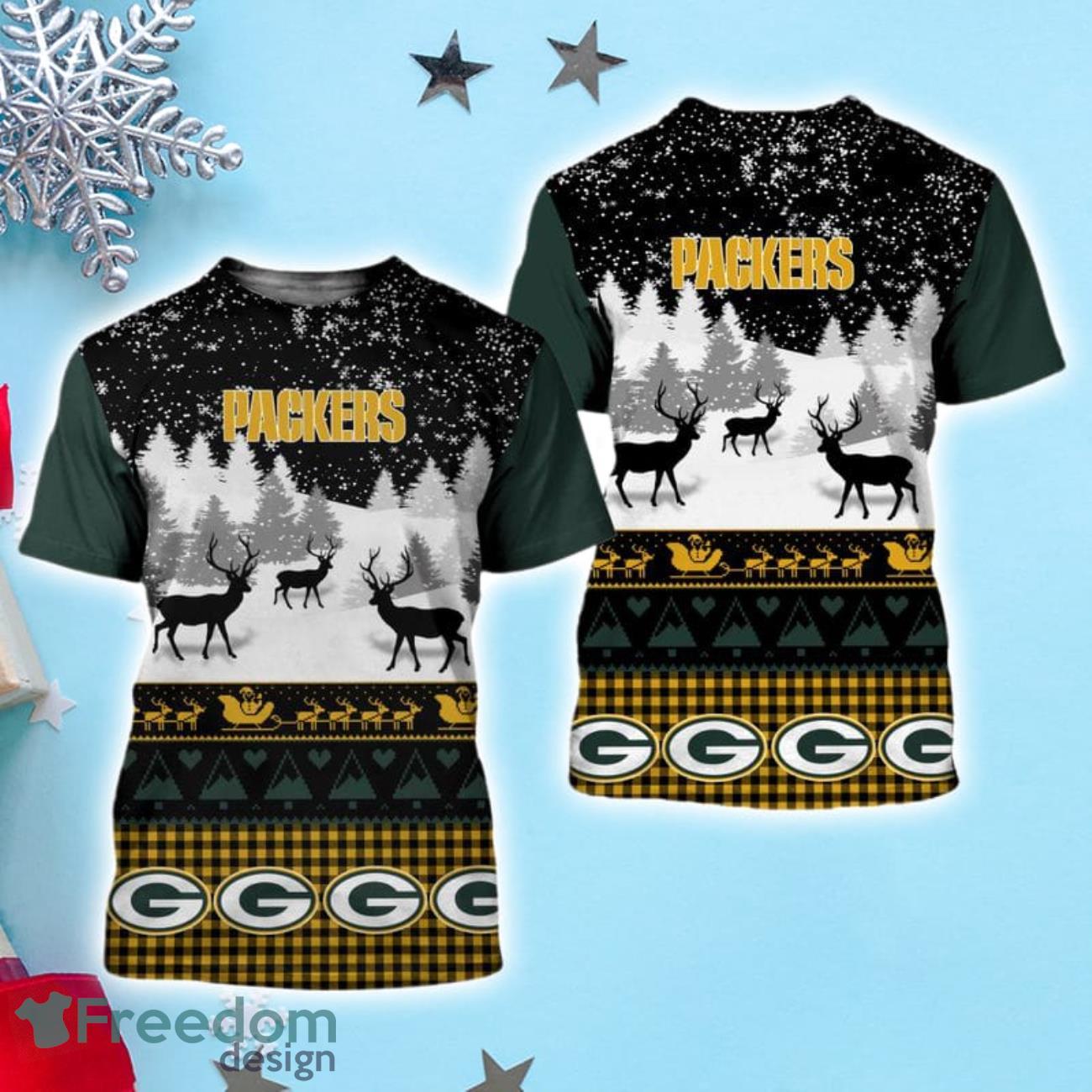 Green Bay Packers Christmas Reindeer Pattern Ugly Sweater For Men