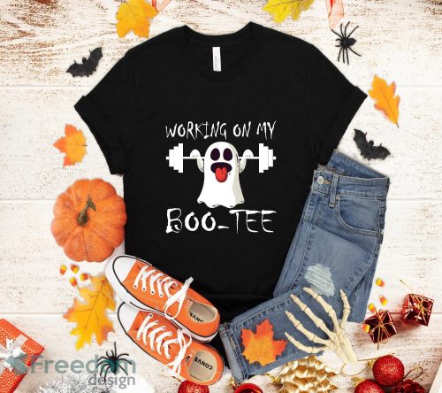 Halloween Fall t Shirt Working On My Boo-Tee Shirt Gym Funny Booty Graphic Unisex Product Photo 1