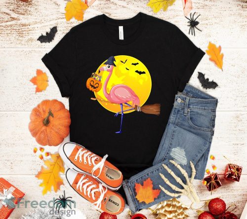 Halloween Flamingo Funny witch Shirt Scary Party Broom T-Shirt Halloween Gift Product Photo 1