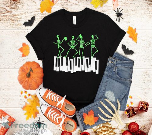 Halloween Piano Tshirt Dancing Skeletons On Keyboard T-Shirt Halloween Gift Gift Product Photo 1