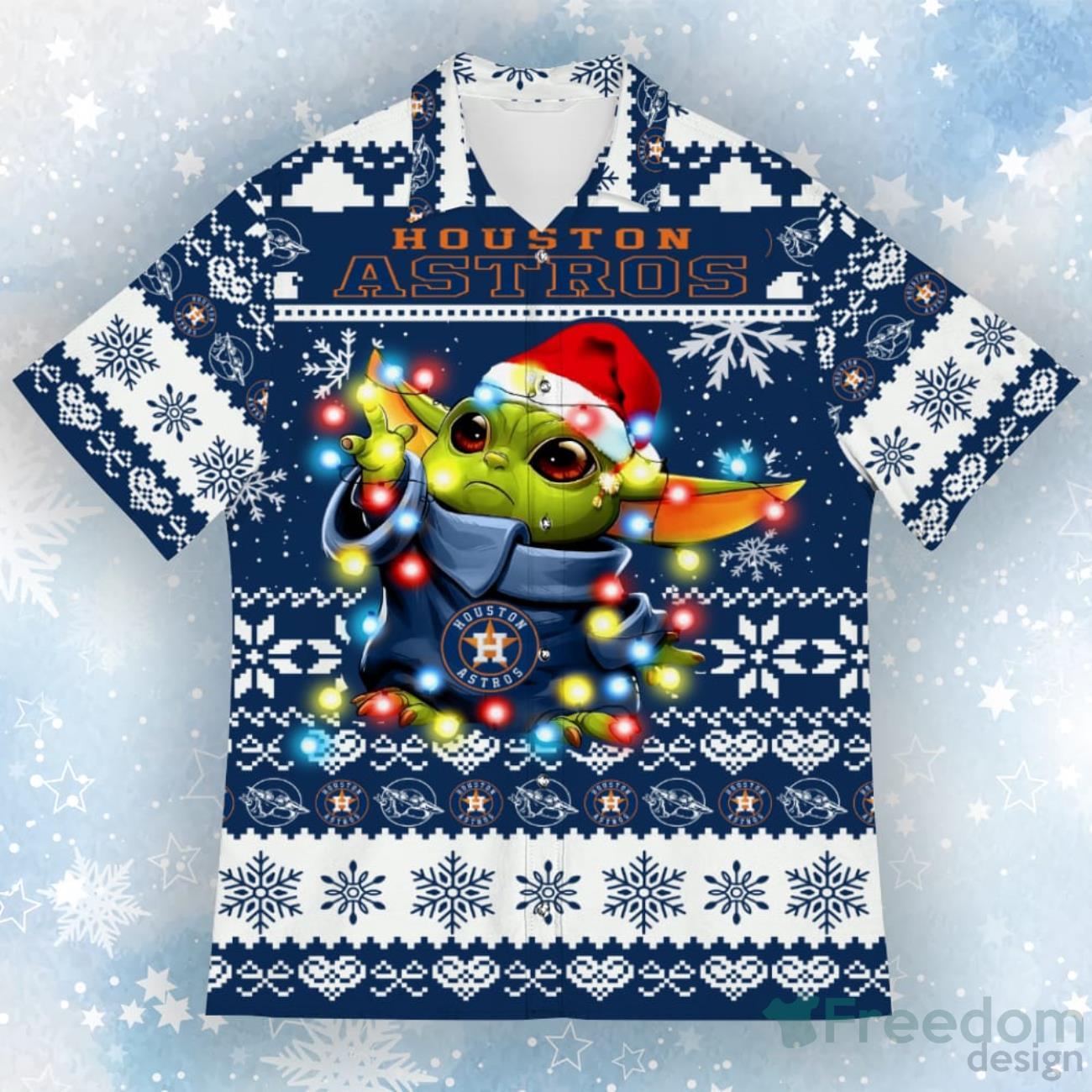 Houston Astros Baby Yoda Star Wars Christmas Hawaiian Shirt - Freedomdesign