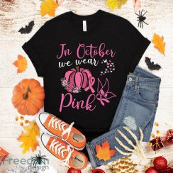 In October We Wear Pink Ghosts & Pumpkins For Breast Cancer T-Shirt Halloween Gift