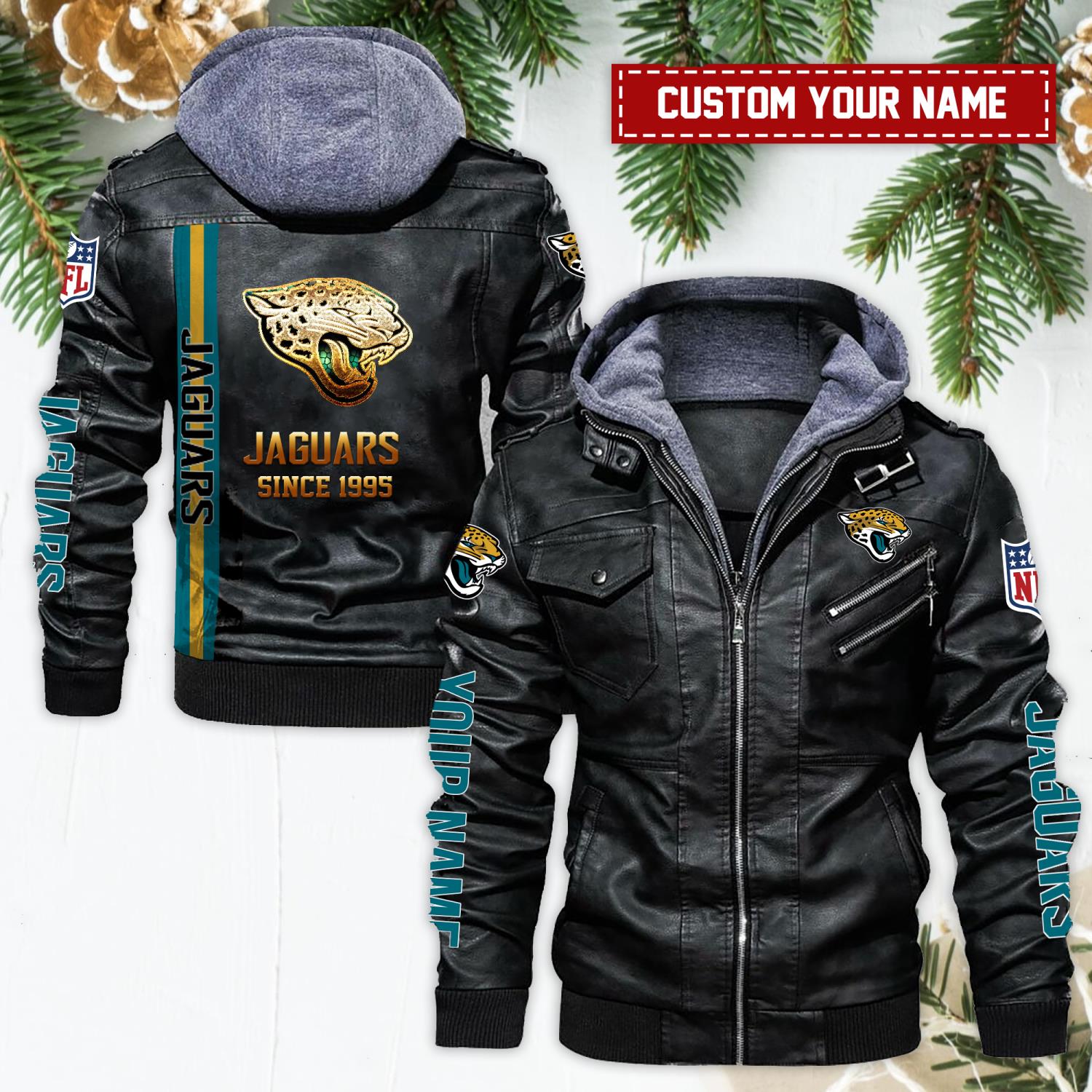 Jacksonville Jaguars Golden NFL Teams Custom Name Leather Jacket For Fans image Jacksonville Jaguars Golden NFL Teams Custom Name Leather Jacket For Fans Product Photo 1