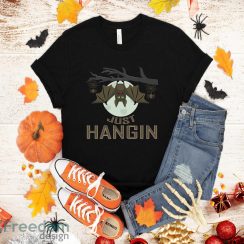 Just Hangin Halloween Cute Hanging Bat Spooky Women Kids T-Shirt Halloween Gift for Guys