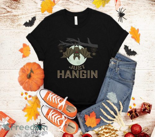 Just Hangin Halloween Cute Hanging Bat Spooky Women Kids T-Shirt Halloween Gift for Guys Product Photo 1