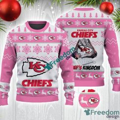 Kansas City Chiefs Fans Logo Snowflake Pattern Pink 3D Ugly Christmas Sweater