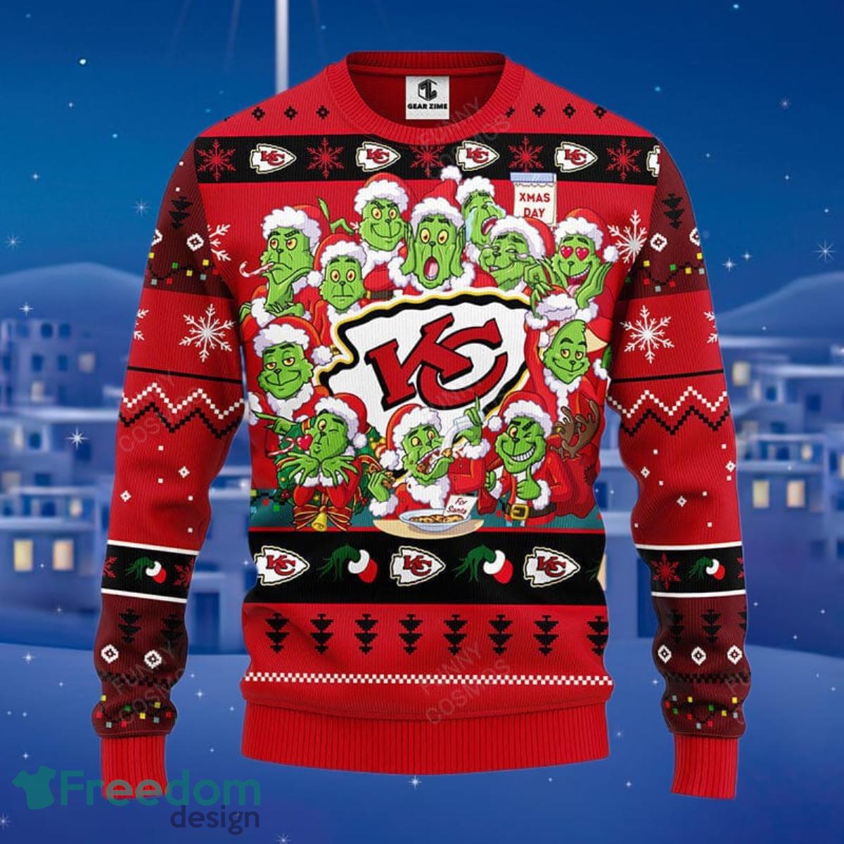 NFL Kansas City Chiefs Cute 12 Grinch Face Xmas Day Ugly