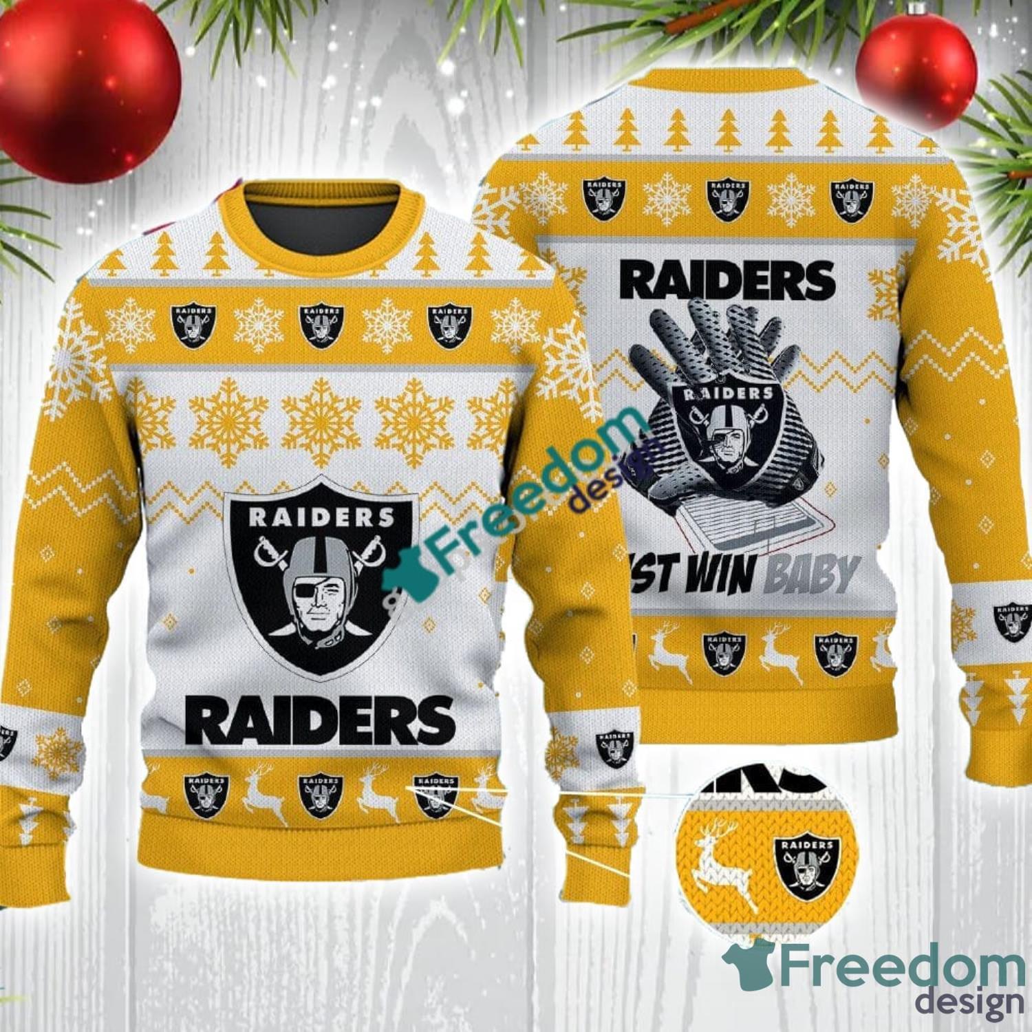 Las Vegas Raiders Logo Big Snowflake Pattern Ugly Christmas Sweater