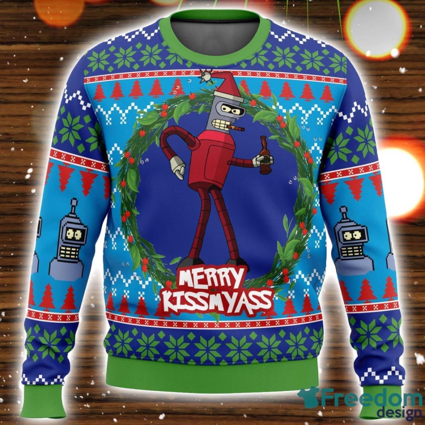 Merry Kissmyass Futurama Ugly Christmas Sweater Unisex 3D Christmas Sweater Gift image Merry Kissmyass Futurama Ugly Christmas Sweater Unisex 3D Christmas Sweater Gift Product Photo 2