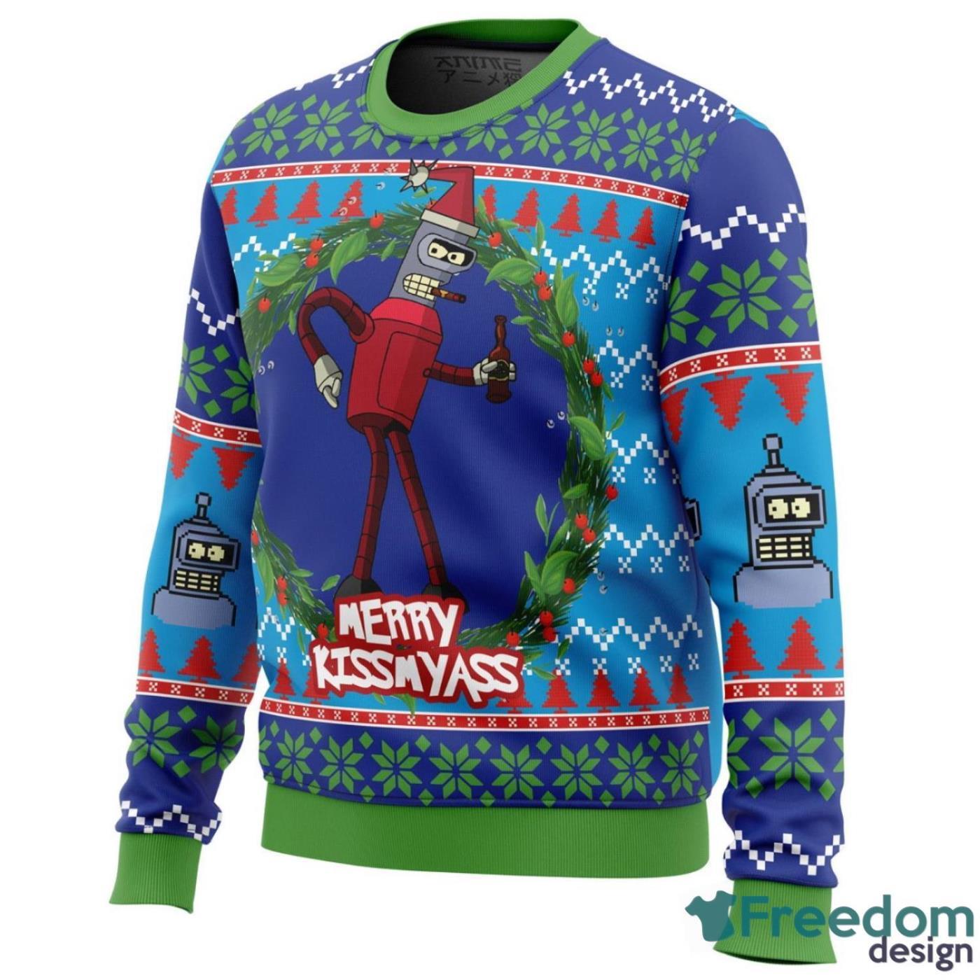 merry-kissmyass-futurama-ugly-christmas-sweater-unisex-3d-christmas-sweater-gift-2.jpg Merry Kissmyass Futurama Ugly Christmas Sweater Unisex 3D Christmas Sweater Gift Product Photo 3