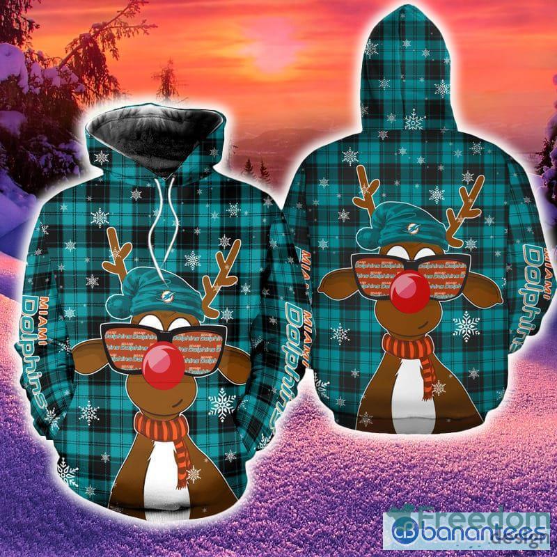 Miami Dolphins Reindeer Sunglasses Hoodie Zip Hoodie Print Holiday Gift For  Fans Christmas - Freedomdesign