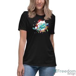 Miami Dolphins Santa Hat Christmas Light Shirt - Women's Relaxed Short Sleeve Jersey Tee