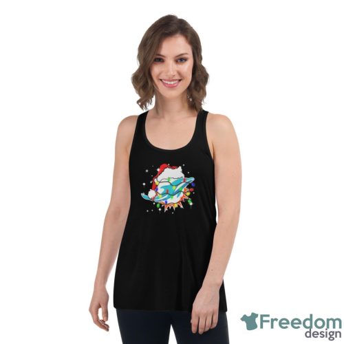 Miami Dolphins Santa Hat Christmas Light Shirt Christmas Gift - Women's Flowy Racerback Tank