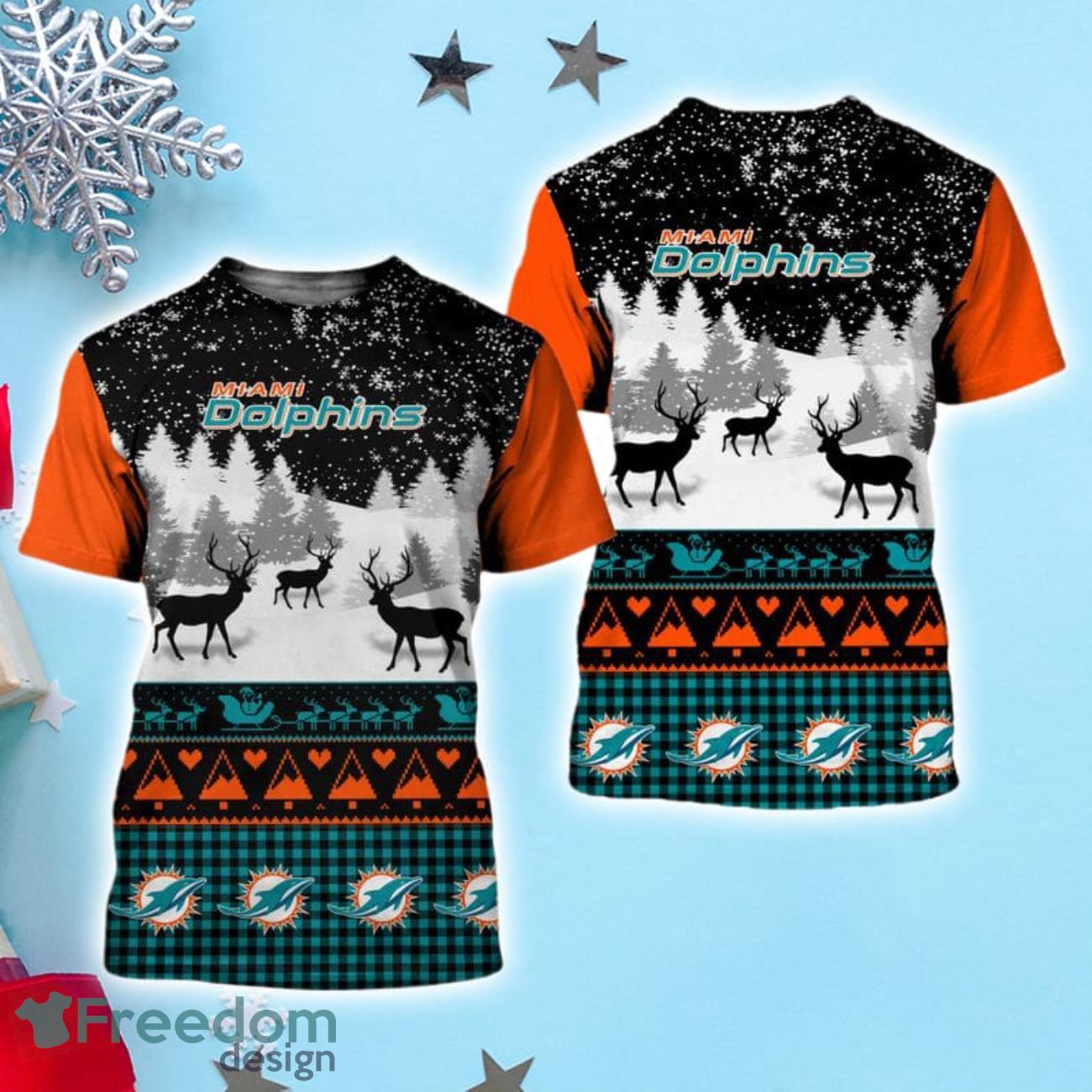 Miami Dolphins Christmas Reindeers Pattern Ugly Christmas Sweater -  Freedomdesign