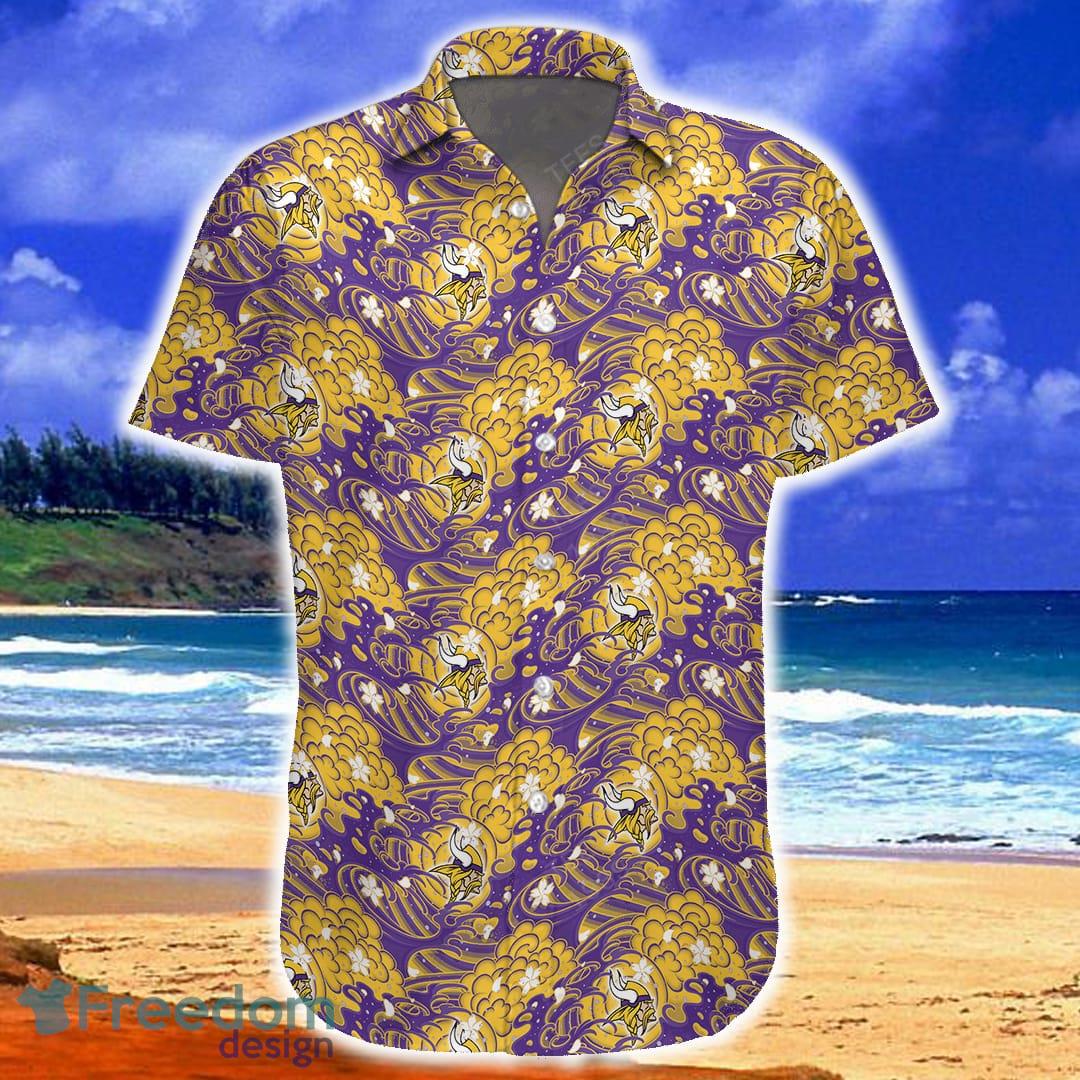 Minnesota Vikings Button Down Hawaiian Outfits Mens Summer Tops Beach  Shorts