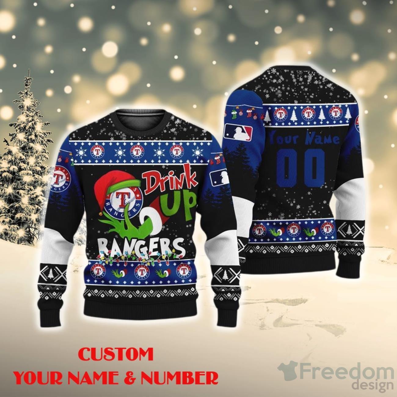 Texas Rangers Logo Knitted Pattern Ugly Christmas Sweater - Banantees