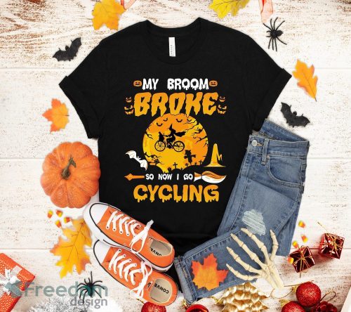 My Broom Broke So Now I Go cycling Halloween Funny T-Shirt Halloween Gift Product Photo 1