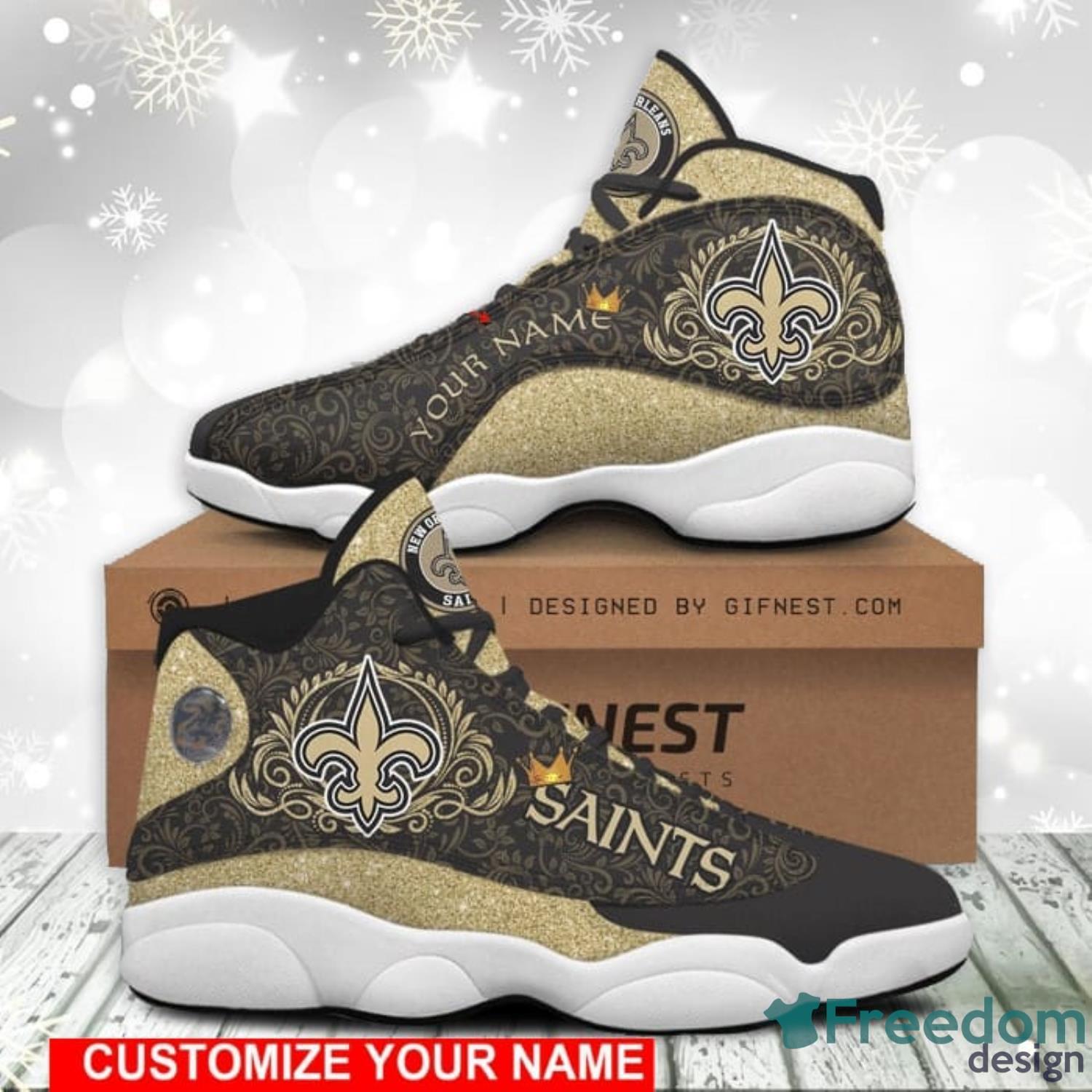 New Orleans Saints Personalized Name Air Jordan 13 Shoes.