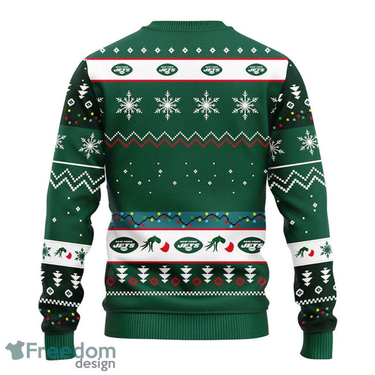 Jets Cute 12 Grinch Face Xmas Day 3D Ugly Christmas Sweater