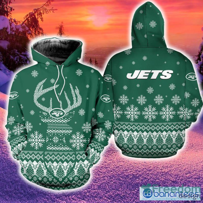 New York Jets Christmas Light Reindeer Ugly Christmas Sweater